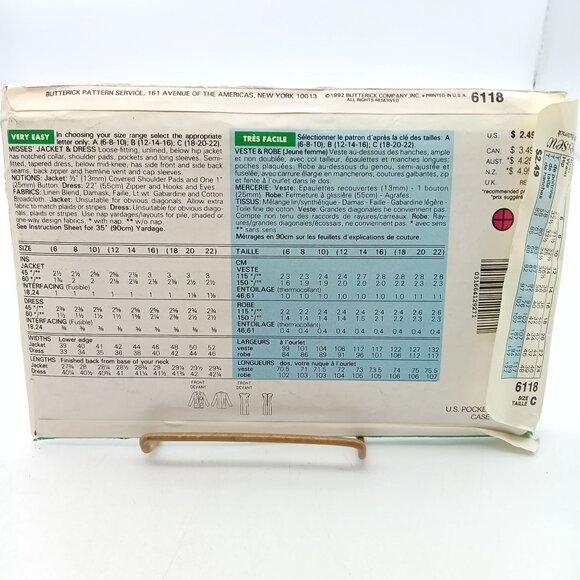 Vintage Butterick See & Sew Sewing Pattern 6118 Misses Jacket & Dress - Picture 2 of 2